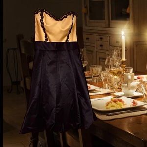 Betsey Johnson Evening Black & Gold Satin Dress